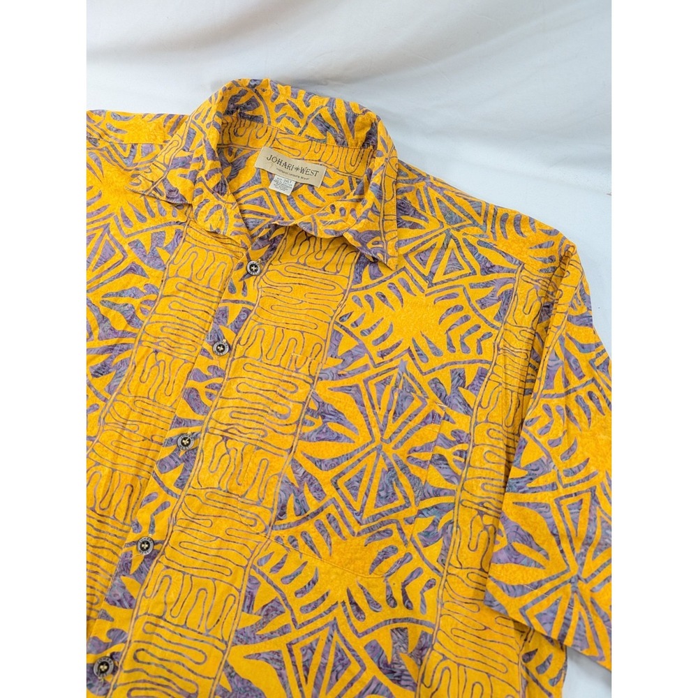 Johari West Shirt Mens 3XLT Blue Yellow AOP Print Short Sleeve Button Up Cotton